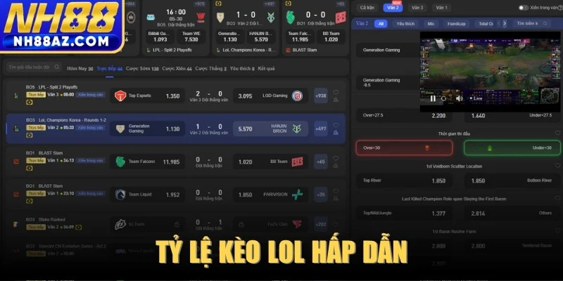 Tỷ lệ kèo LOL hấp dẫn 